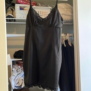 Slim Black Silk Dress with Lace